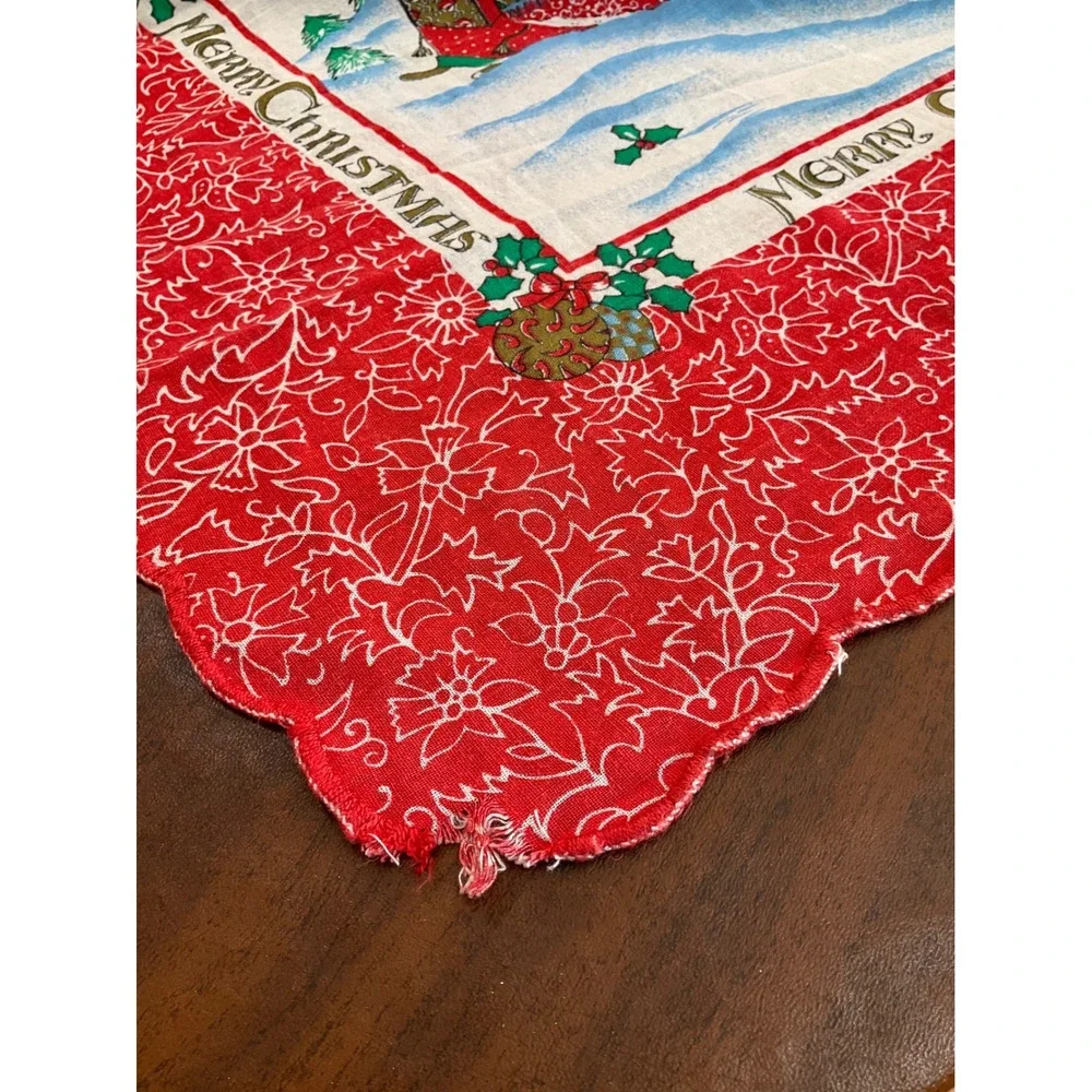 Vintage Christmas Seasonal Holiday Tablecloth Red Holly Rectangle Cottagecore
